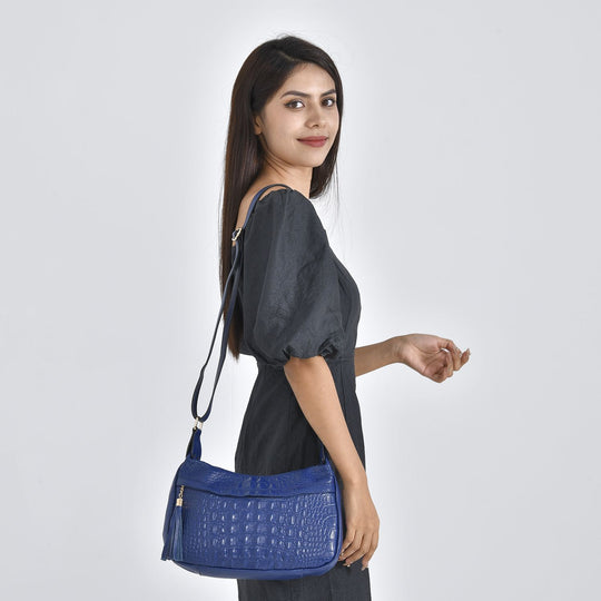 Crossbody-Tasche aus Leder mit Krokodilprägung, Größe 28x10x25cm, burgund
