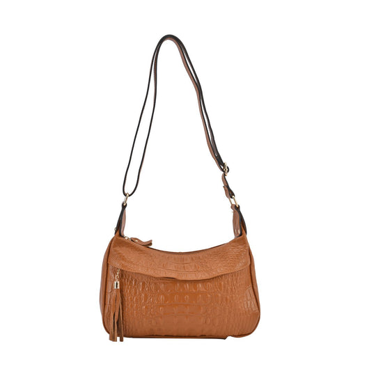 Crossbody-Tasche aus Leder mit Krokodilprägung, Größe 28x10x25cm, burgund