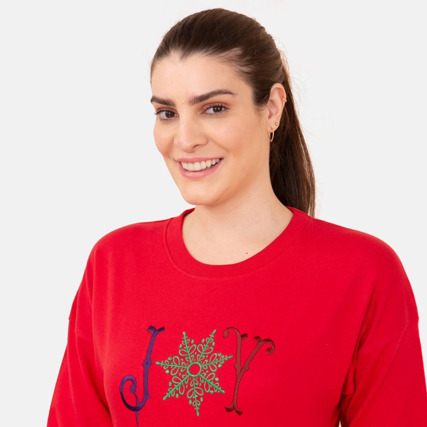 100% Baumwoll-Flanell Strick Sweatshirt mit Applikation, Rot Größe 40