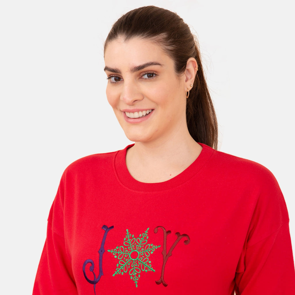 100% Baumwoll-Flanell Strick Sweatshirt mit Applikation, Rot Größe 40