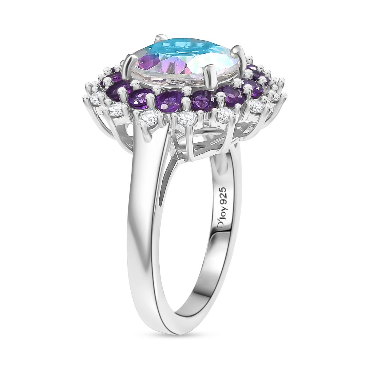 D'Joy Merkur mystischer Topas, afrikanischer Amethyst und Zirkon Ring und Anhänger mit 45cm Kette
