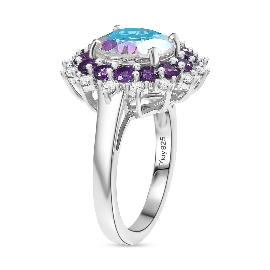 D'Joy Merkur mystischer Topas, afrikanischer Amethyst und Zirkon Ring und Anhänger mit 45cm Kette