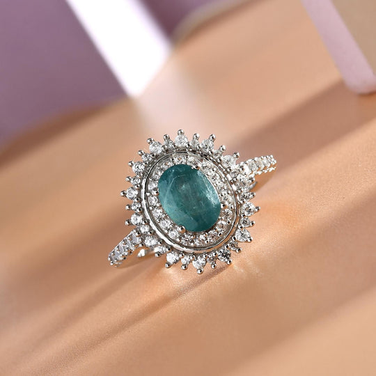 Grandidierit und Zirkon Ring 925 Silber platiniert (Größe 17.00) ca. 2,03 ct