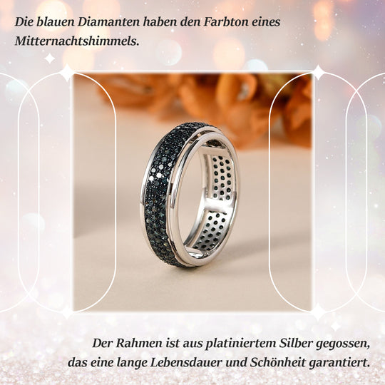 Blauer Diamant Spinning Ring 925 Silber platiniert (Größe 16.00) ca. 1,00 ct