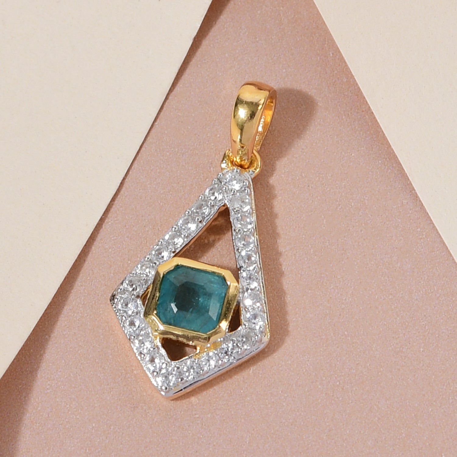 Blaugrüner Grandidierit und Zirkon-Anhänger, 925 Silber vergoldet ca. 1,13 ct