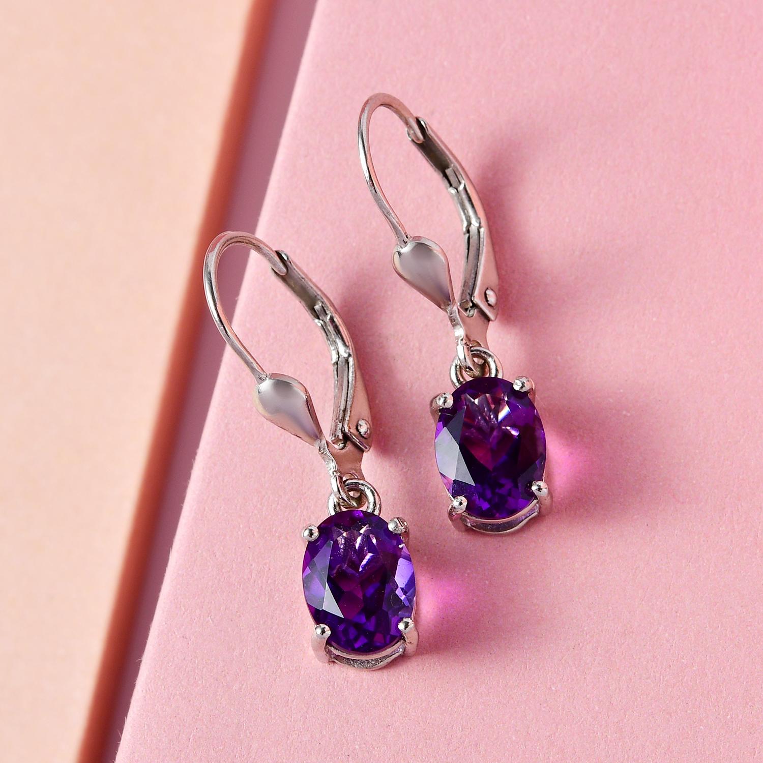 AAA Natürliche, marokkanische Amethyst-Ohrringe, 925 Silber platiniert ca. 2.29 ct