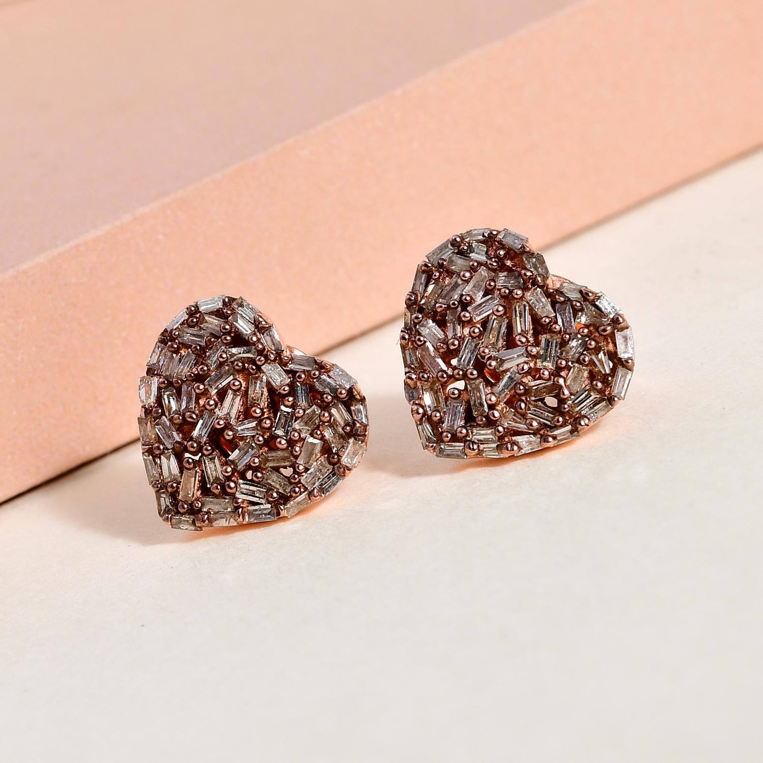 GP Amore-Kollektion - Natürliche Champagner Diamant-Ohrringe, 925 Silber Roségold Vermeil ca. 0.50 ct