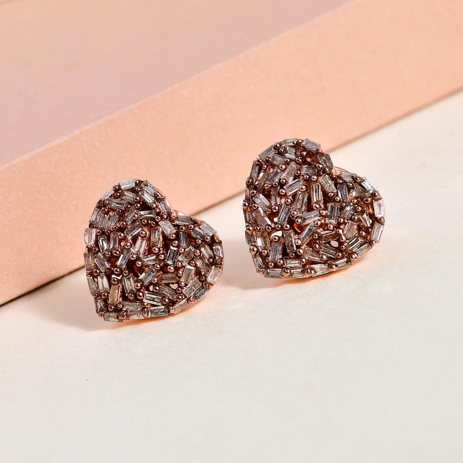 GP Amore-Kollektion - Natürliche Champagner Diamant-Ohrringe, 925 Silber Roségold Vermeil ca. 0.50 ct