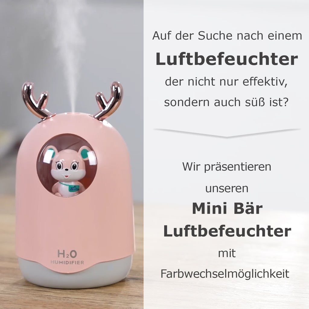 USB-Mini-Bären-Luftbefeuchter mit farbwechselndem Umgebungslicht, rosa