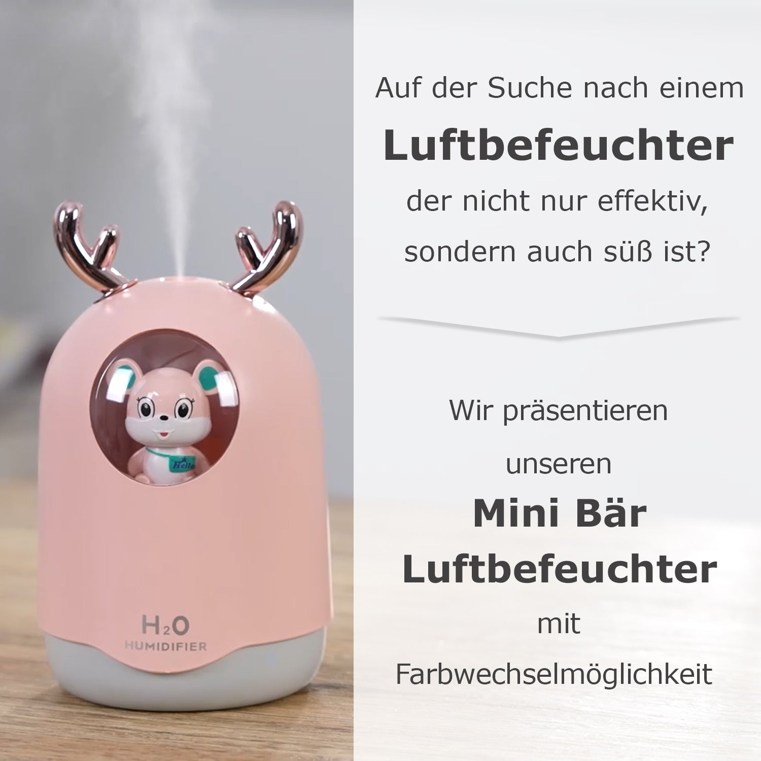 USB-Mini-Bären-Luftbefeuchter mit farbwechselndem Umgebungslicht, rosa