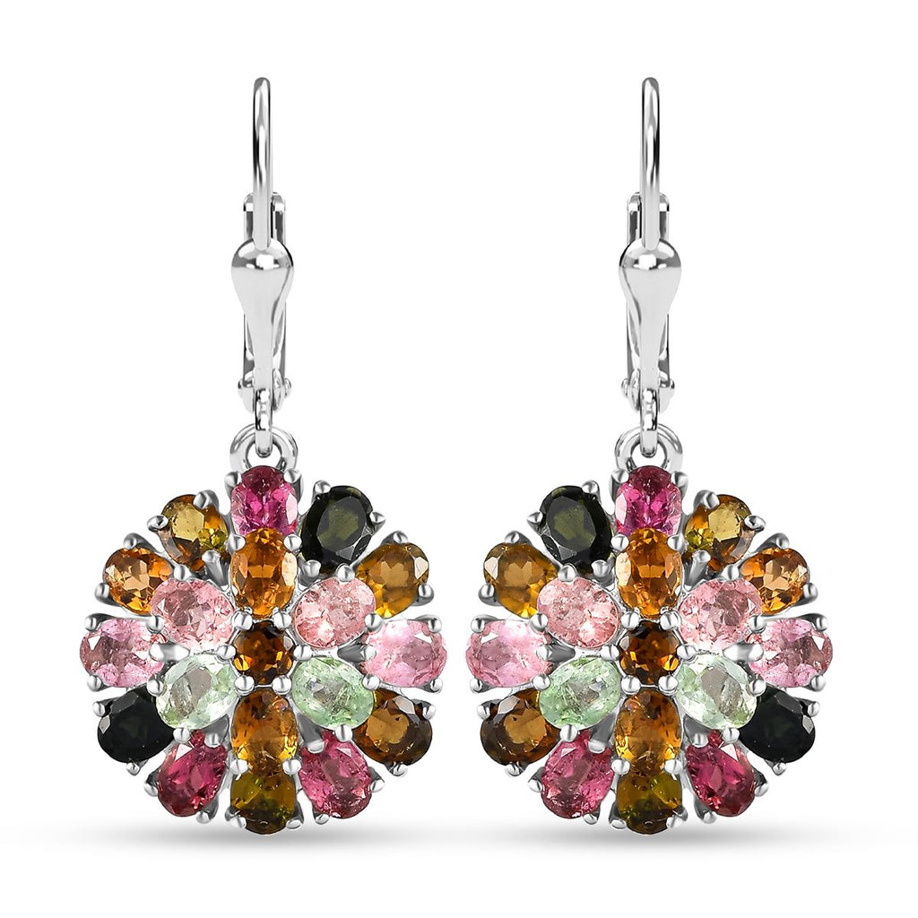 Natürliche mehrfarbige Turmalin Ohrringe, 925 Silber platiniert ca. 6,23 ct
