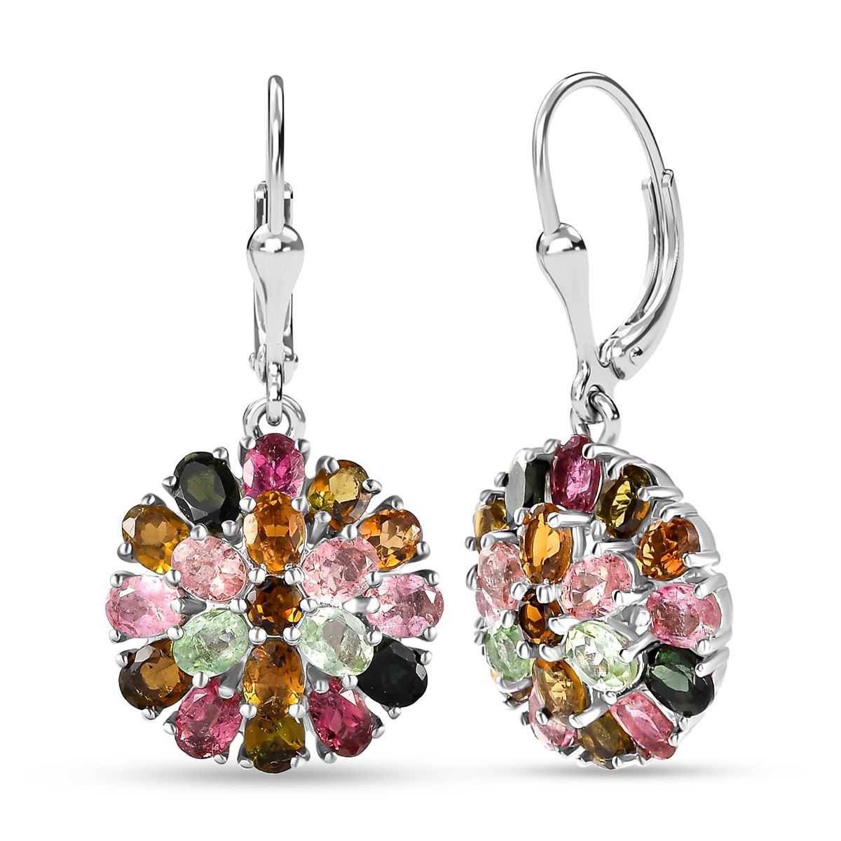 Natürliche mehrfarbige Turmalin Ohrringe, 925 Silber platiniert ca. 6,23 ct