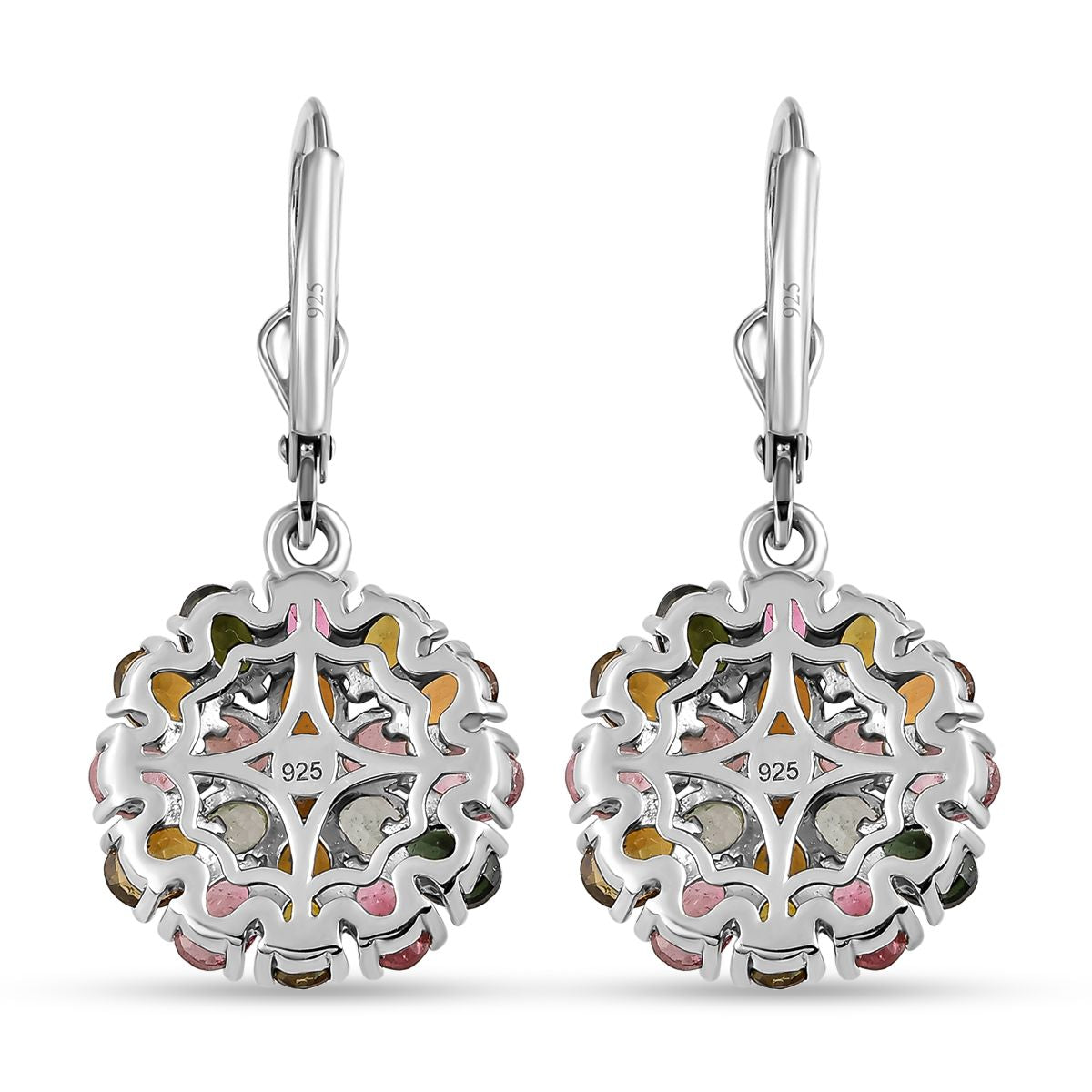 Natürliche mehrfarbige Turmalin Ohrringe, 925 Silber platiniert ca. 6,23 ct