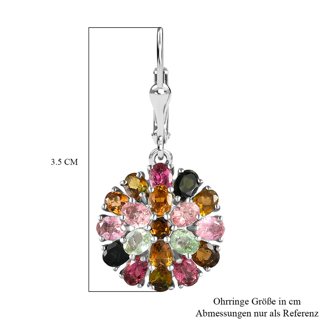 Natürliche mehrfarbige Turmalin Ohrringe, 925 Silber platiniert ca. 6,23 ct