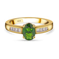 Natürlicher Chromdiopsid und weißer Zirkon Ring, 925 Silber Gelbgold Vermeil (Größe 16.00) ca. 1.53 ct