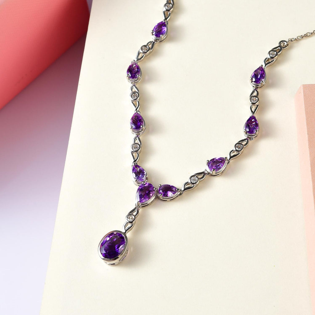 Natürliches, marokkanisches Amethyst Collier, ca. 45 cm, 925 Silber platiniert ca. 5.58 ct