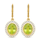 Natürlicher Peridot und weiße Zirkon Ohrringe, 925 Silber Gelbgold Vermeil ca. 8,48 ct