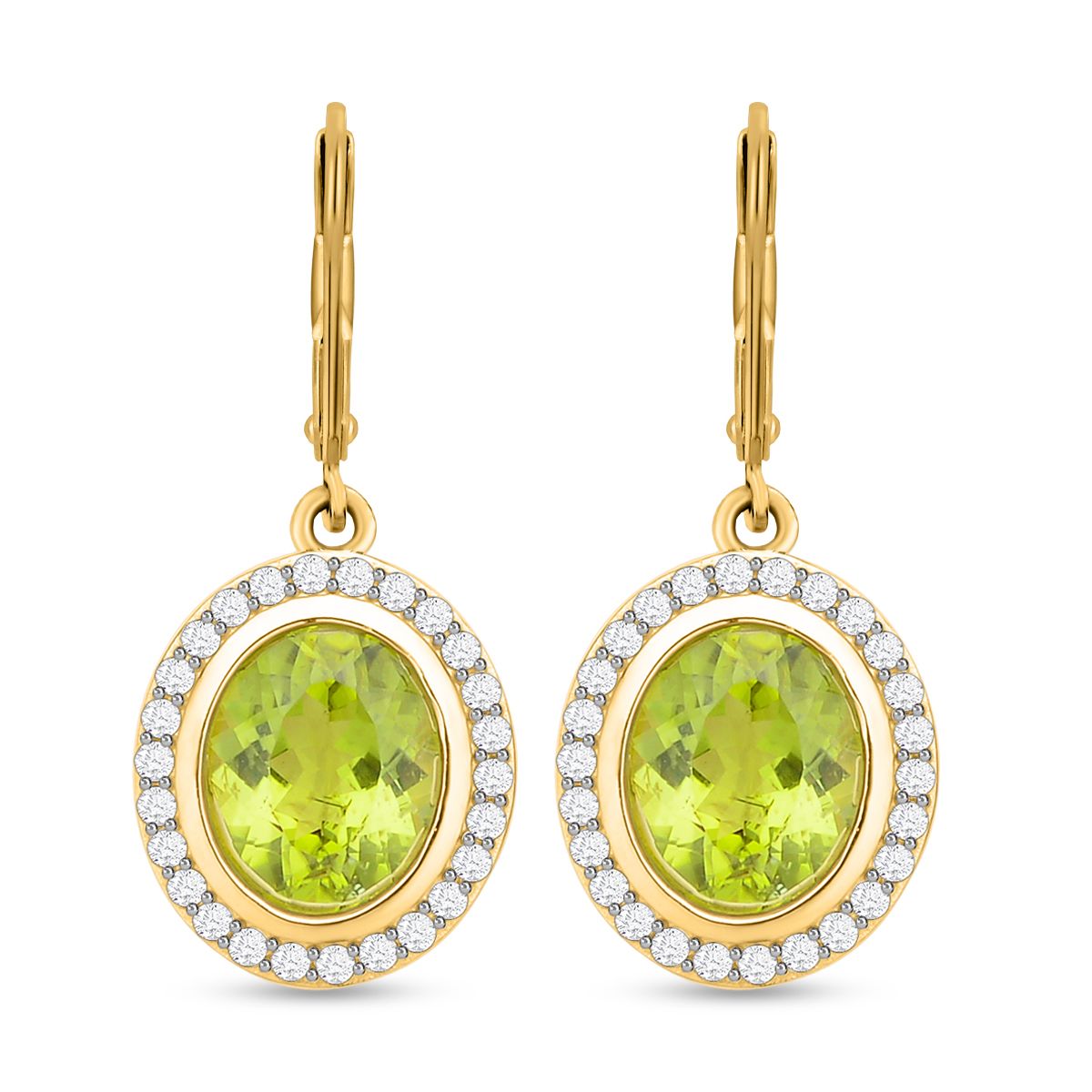 Natürlicher Peridot und weiße Zirkon Ohrringe, 925 Silber Gelbgold Vermeil ca. 8,48 ct