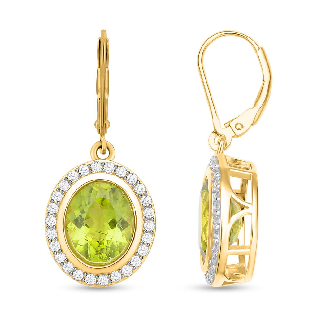Natürlicher Peridot und weiße Zirkon Ohrringe, 925 Silber Gelbgold Vermeil ca. 8,48 ct