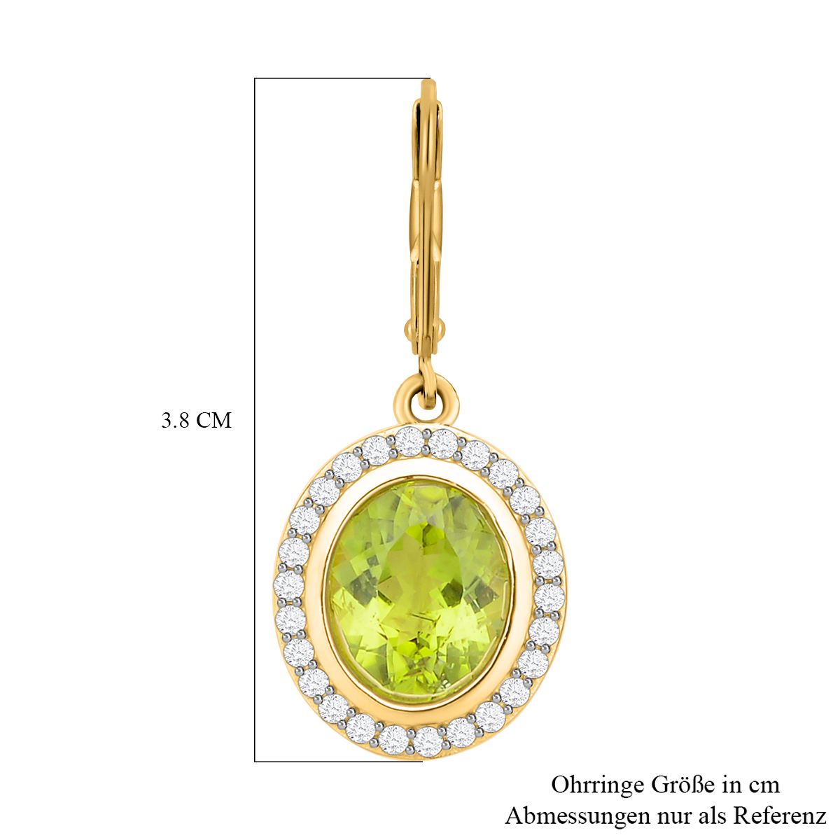 Natürlicher Peridot und weiße Zirkon Ohrringe, 925 Silber Gelbgold Vermeil ca. 8,48 ct