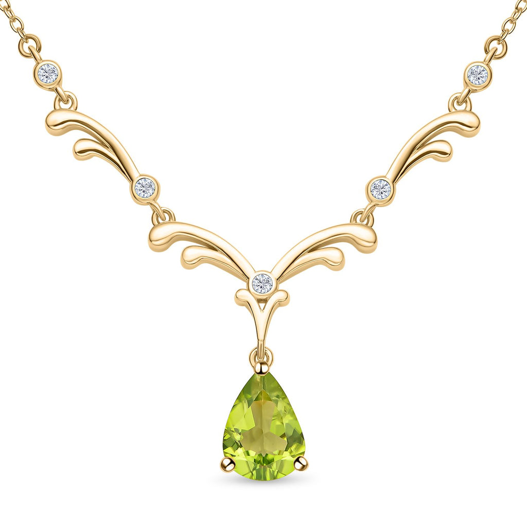 Natürliches Peridot und weißes Zirkon Collier, ca. 45 cm, 925 Silber Gelbgold Vermeil ca. 2.81 ct