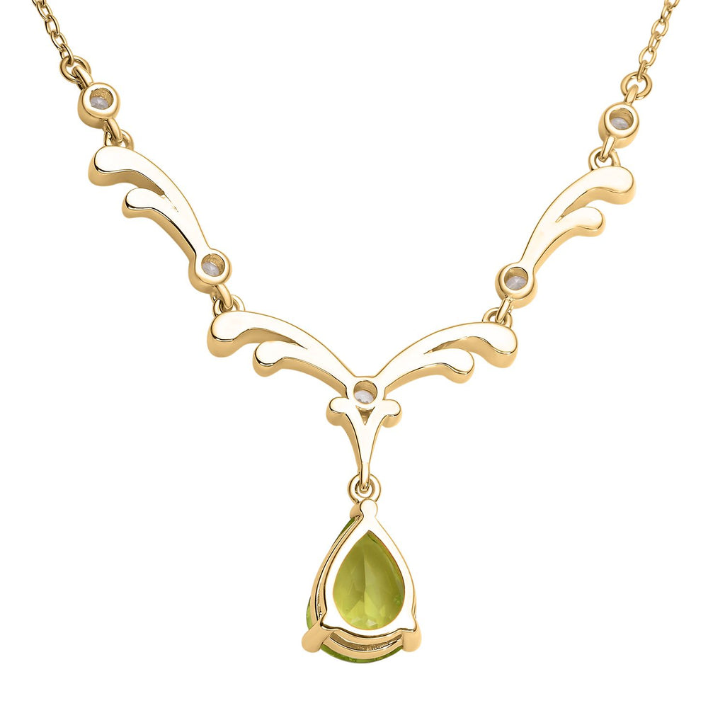 Natürliches Peridot und weißes Zirkon Collier, ca. 45 cm, 925 Silber Gelbgold Vermeil ca. 2.81 ct