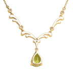 Natürliches Peridot und weißes Zirkon Collier, ca. 45 cm, 925 Silber Gelbgold Vermeil ca. 2.81 ct