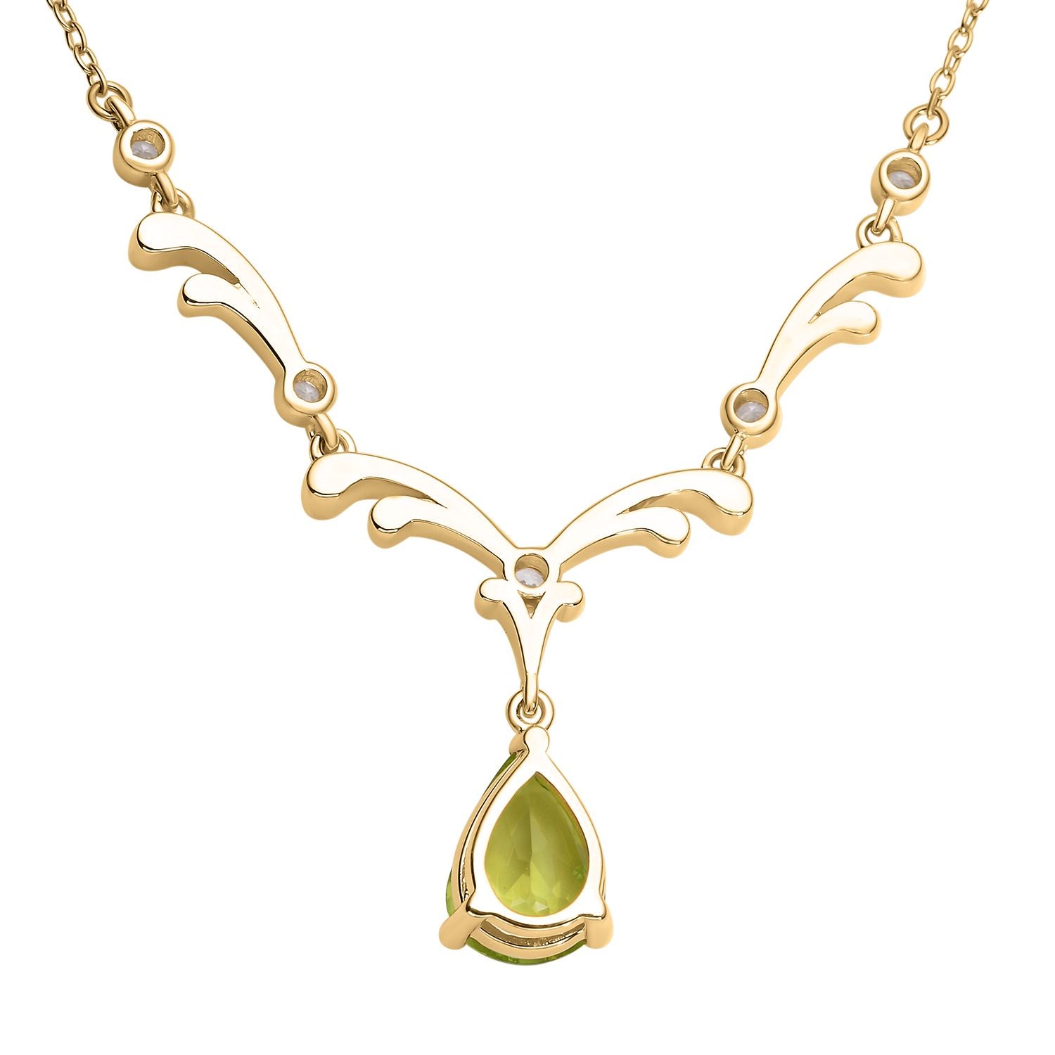 Natürliches Peridot und weißes Zirkon Collier, ca. 45 cm, 925 Silber Gelbgold Vermeil ca. 2.81 ct