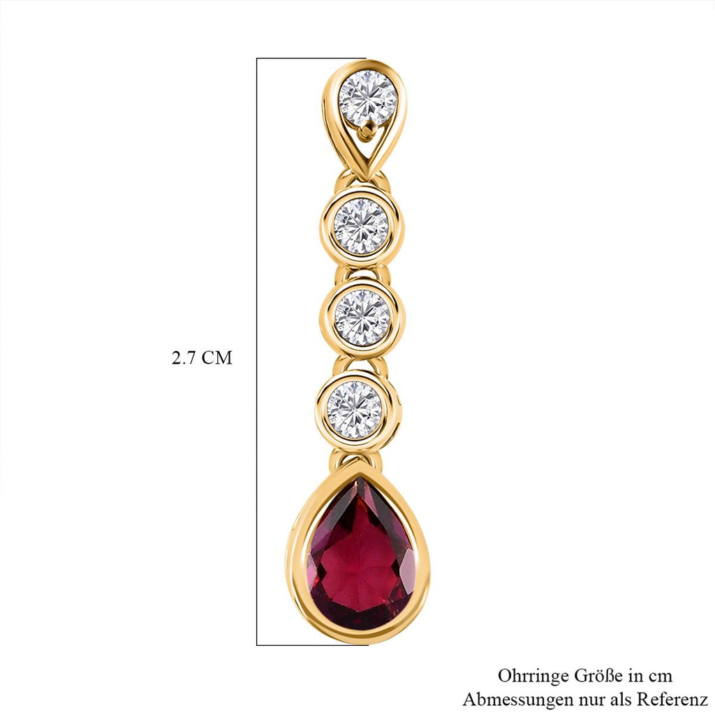 Rhodolith Granat und weiße Zirkon-Ohrringe, 925 Silber vergoldet ca. 2,32 ct