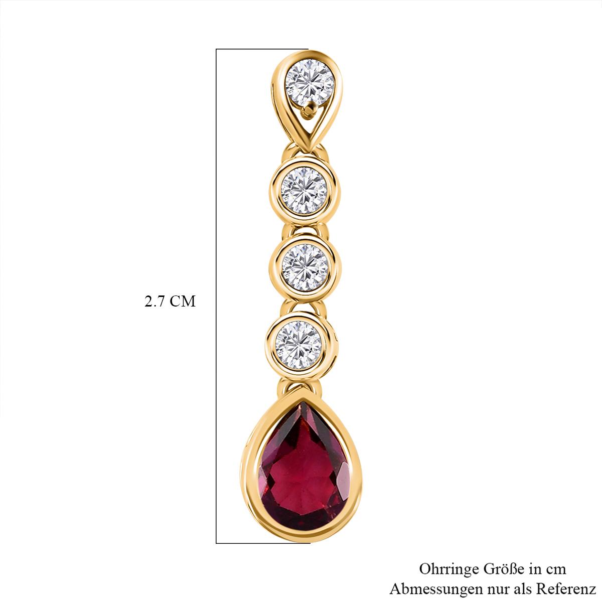 Rhodolith Granat und weiße Zirkon-Ohrringe, 925 Silber vergoldet ca. 2,32 ct