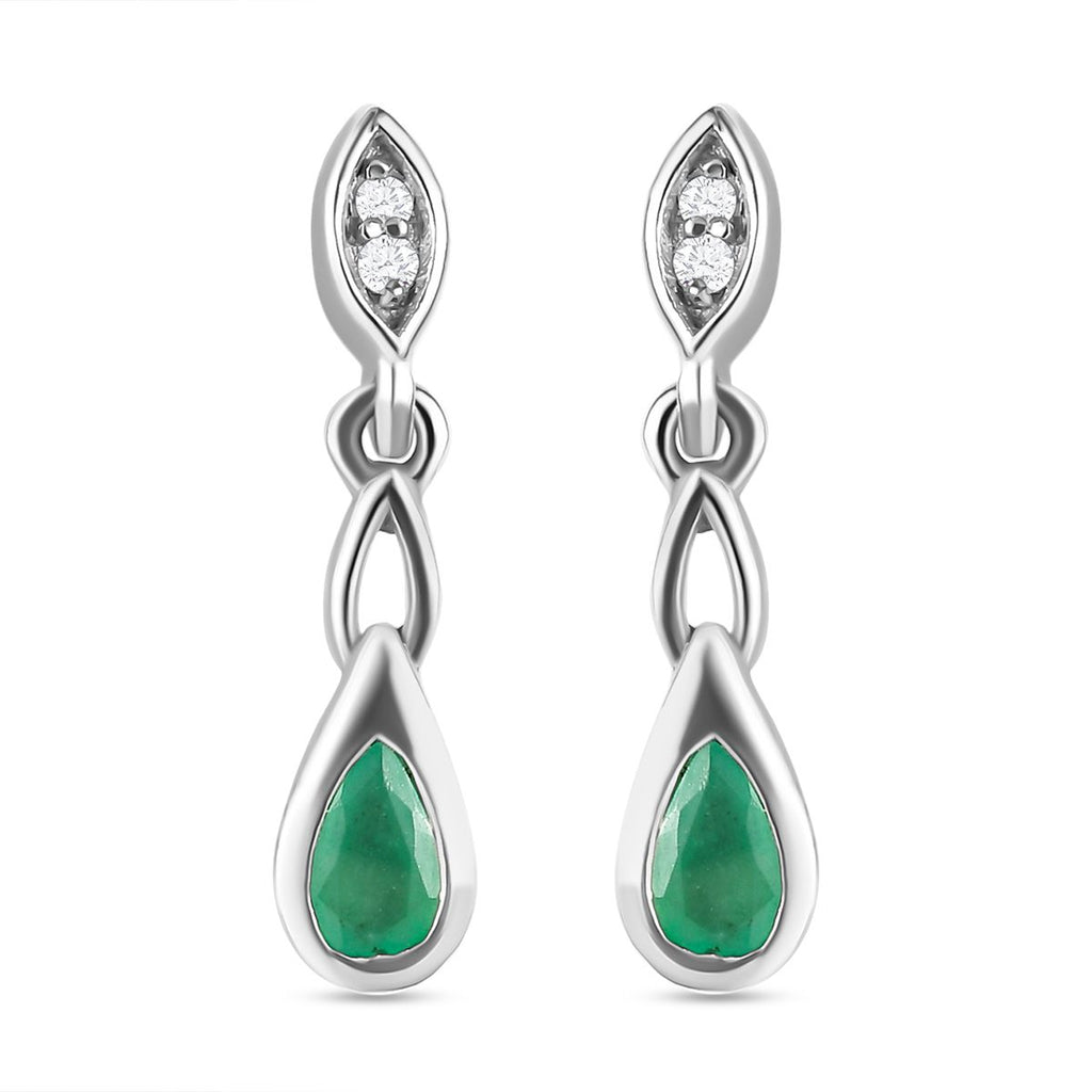 Kagem sambische Smaragd und weiße Zirkon-Ohrringe, 925 Silber platiniert ca. 0.45 ct
