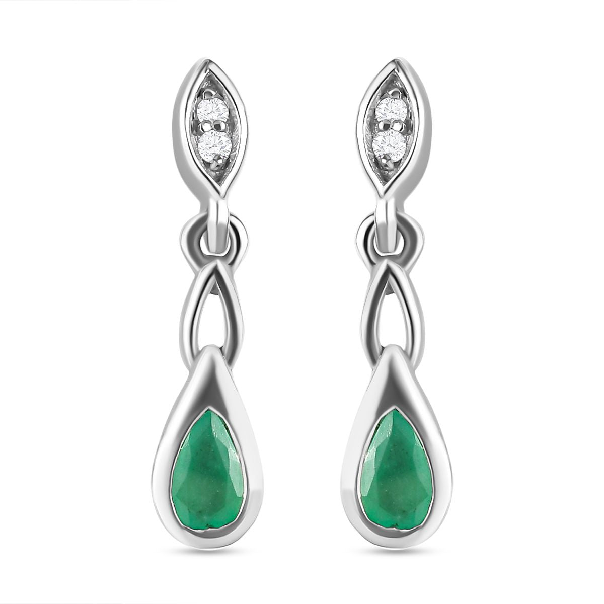 Kagem sambische Smaragd und weiße Zirkon-Ohrringe, 925 Silber platiniert ca. 0.45 ct