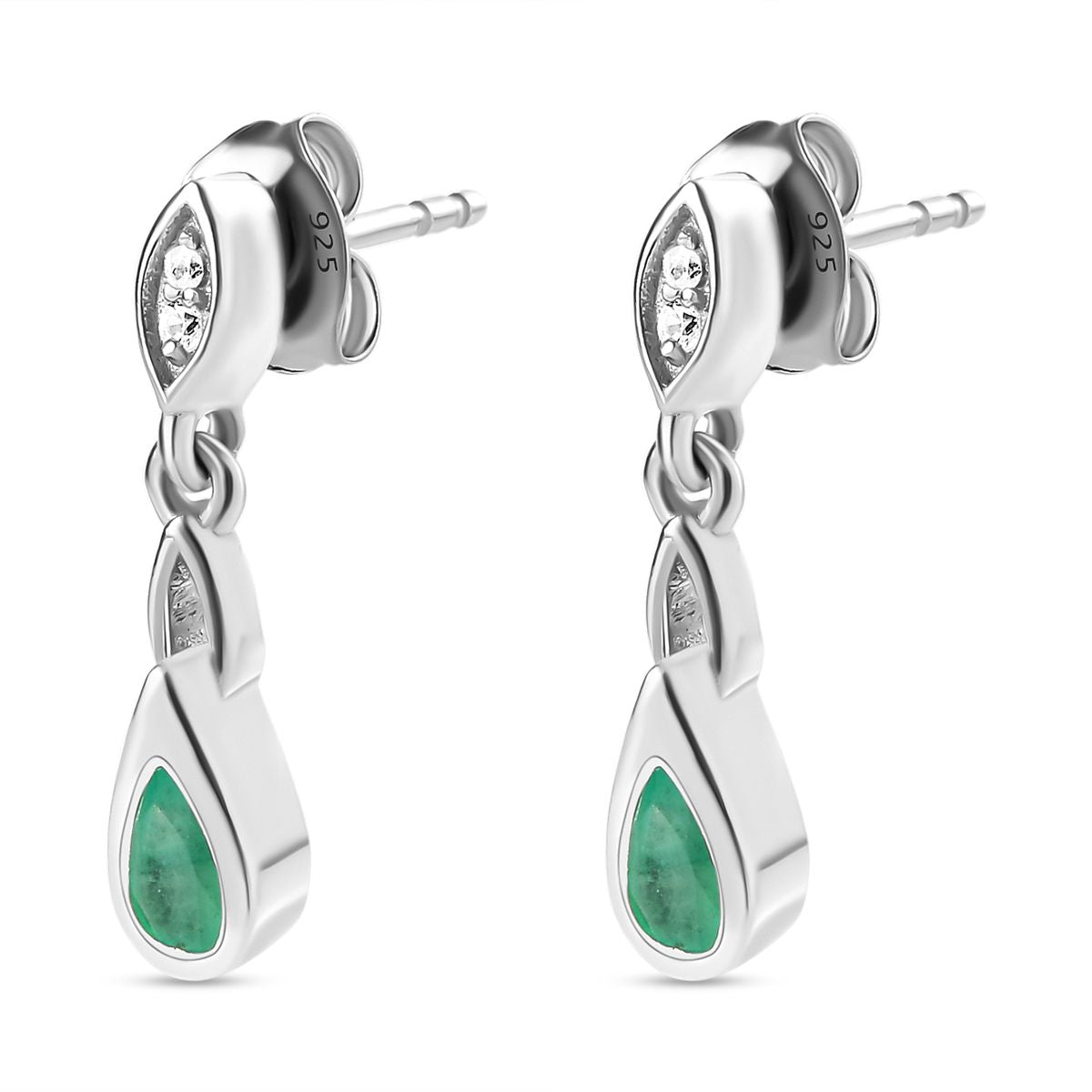 Kagem sambische Smaragd und weiße Zirkon-Ohrringe, 925 Silber platiniert ca. 0.45 ct
