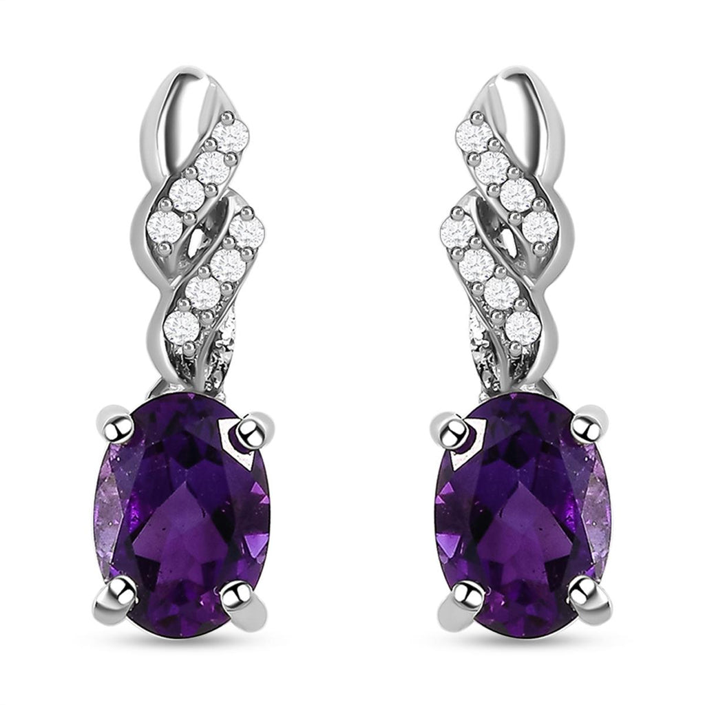 Natürliche, marokkanische Amethyst und weiße Zirkon-Ohrringe, 925 Silber platiniert ca. 1,57 ct