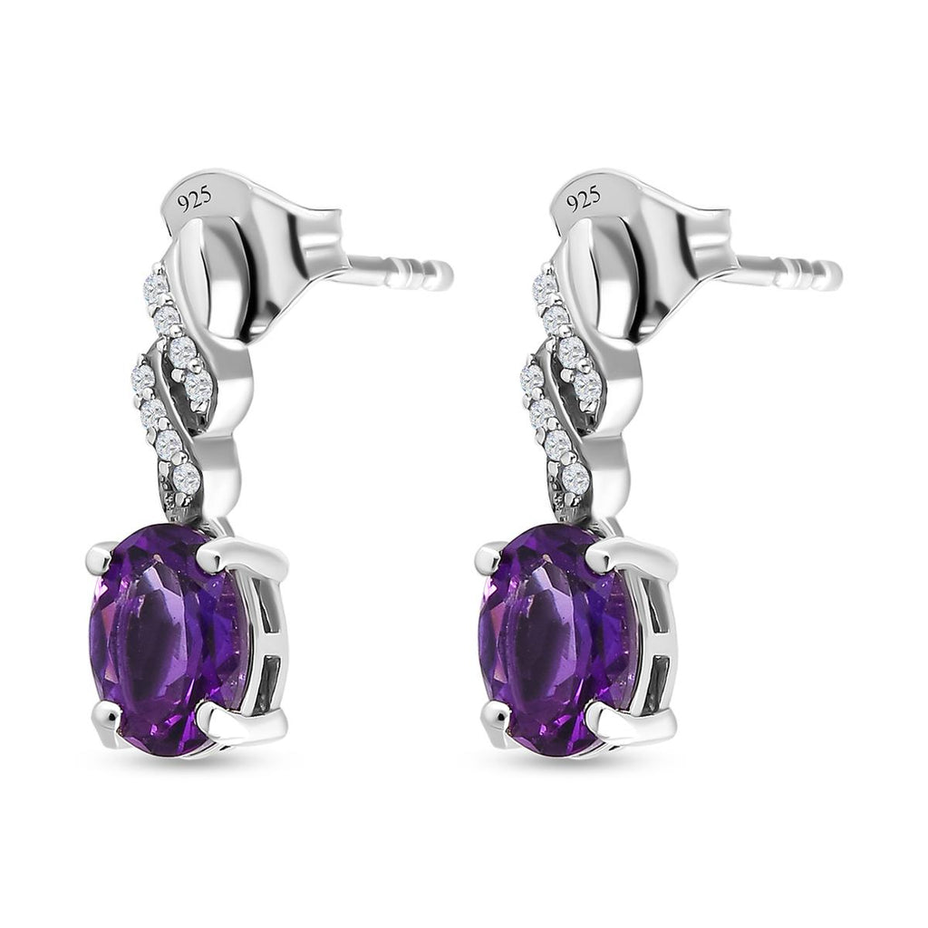 Natürliche, marokkanische Amethyst und weiße Zirkon-Ohrringe, 925 Silber platiniert ca. 1,57 ct
