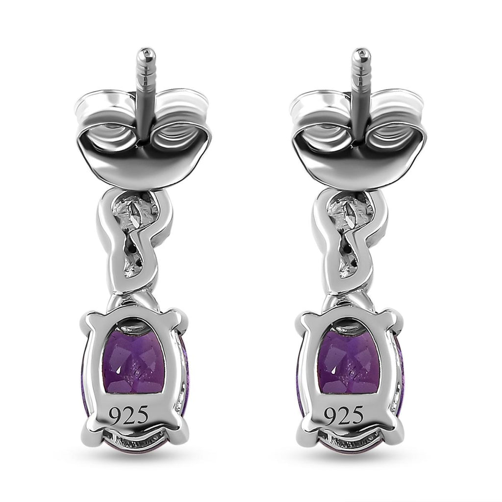 Natürliche, marokkanische Amethyst und weiße Zirkon-Ohrringe, 925 Silber platiniert ca. 1,57 ct