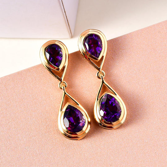 Natürliche, marokkanische Amethyst Ohrringe, 925 Silber vergoldet ca. 3.40 ct