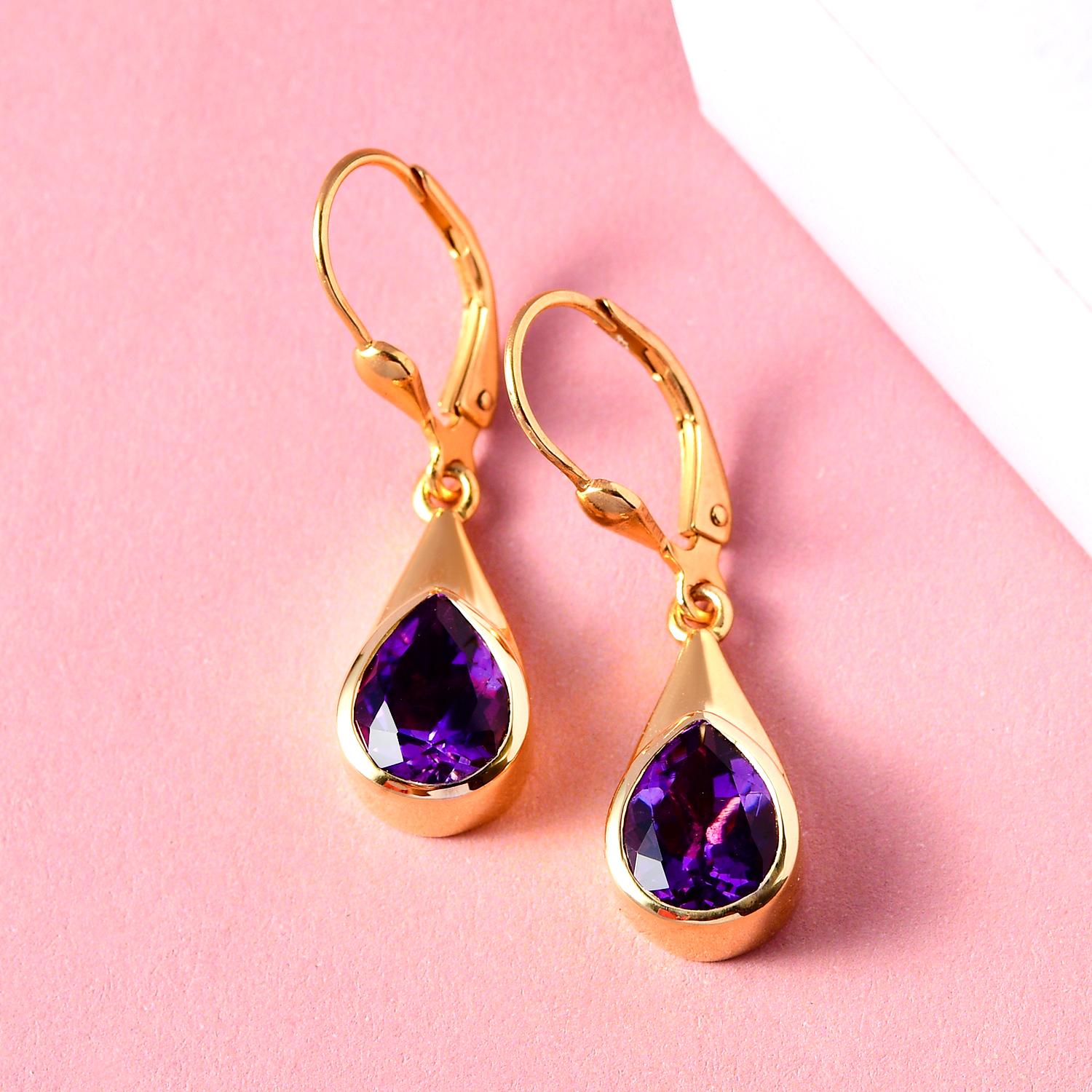 Natürliche, marokkanische Amethyst-Ohrringe, 925 Silber vergoldet ca. 3,21 ct