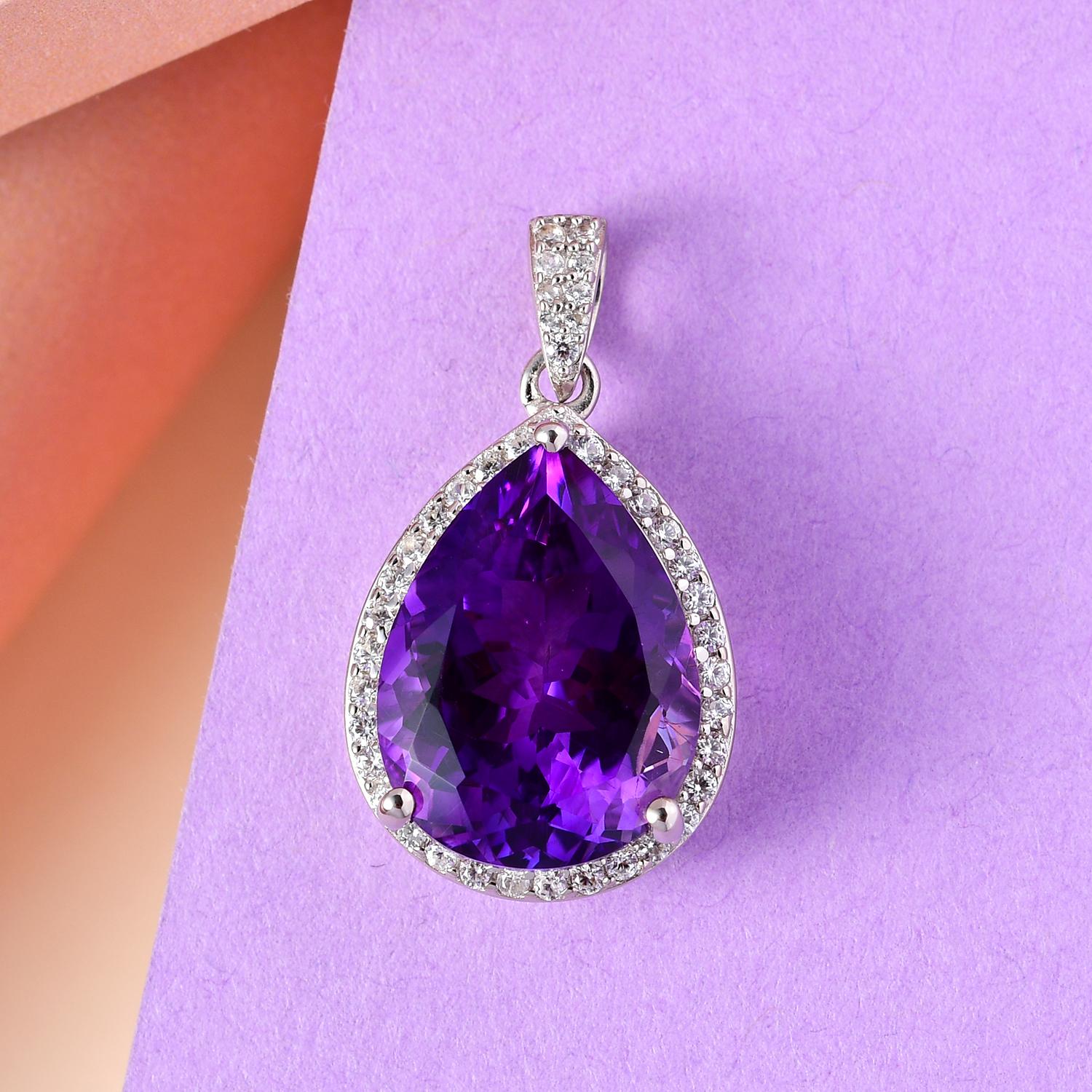 Natürlicher, marokkanischer Amethyst und weißer Zirkon-Anhänger, 925 Silber platiniert ca. 8.48 ct