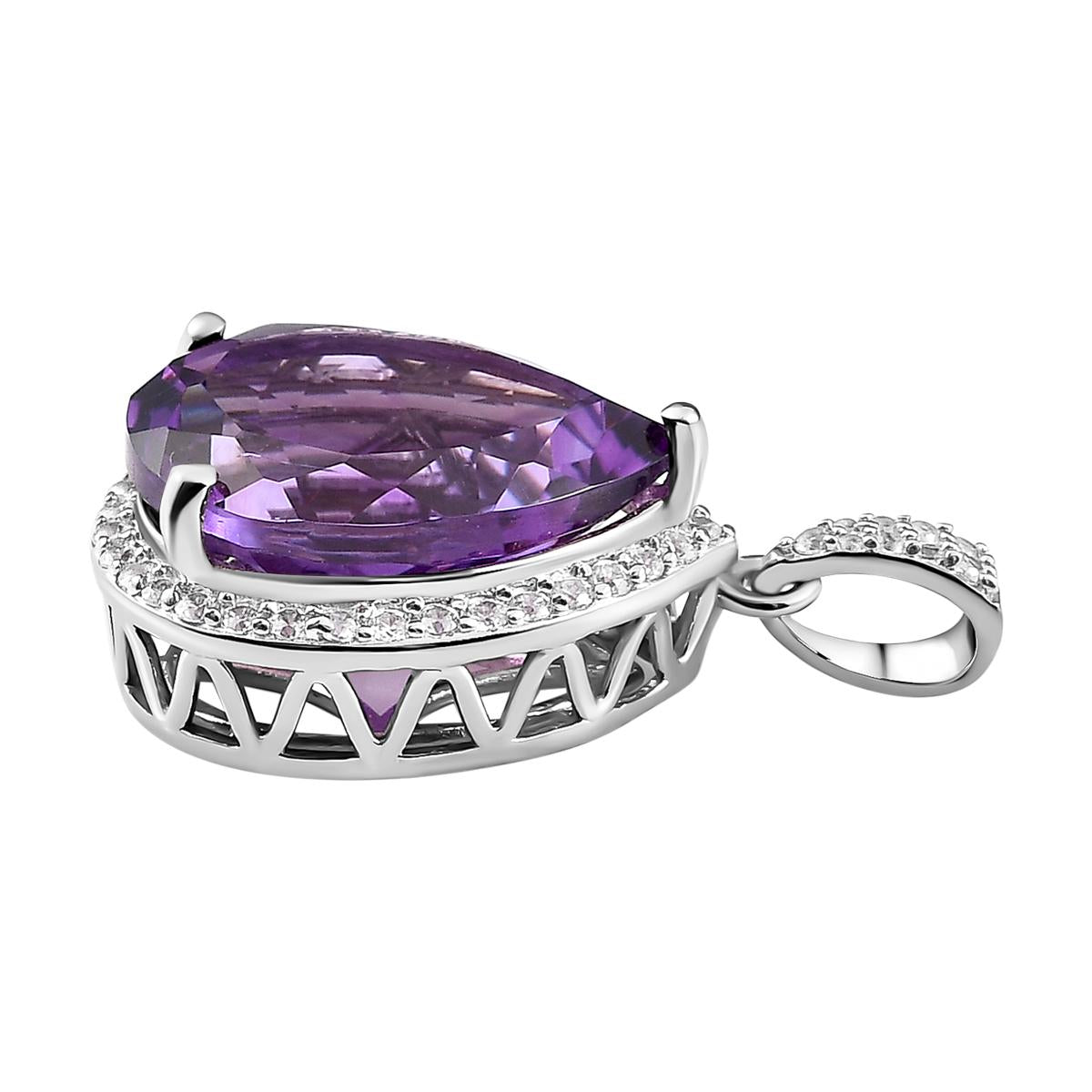Natürlicher, marokkanischer Amethyst und weißer Zirkon-Anhänger, 925 Silber platiniert ca. 8.48 ct