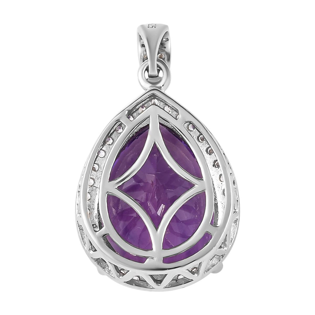Natürlicher, marokkanischer Amethyst und weißer Zirkon-Anhänger, 925 Silber platiniert ca. 8.48 ct