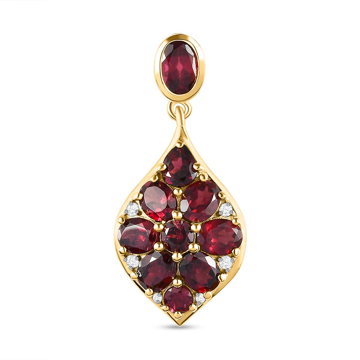 Rhodolith Granat und weißer Zirkon-Anhänger, 925 Silber vergoldet ca. 4,08 ct