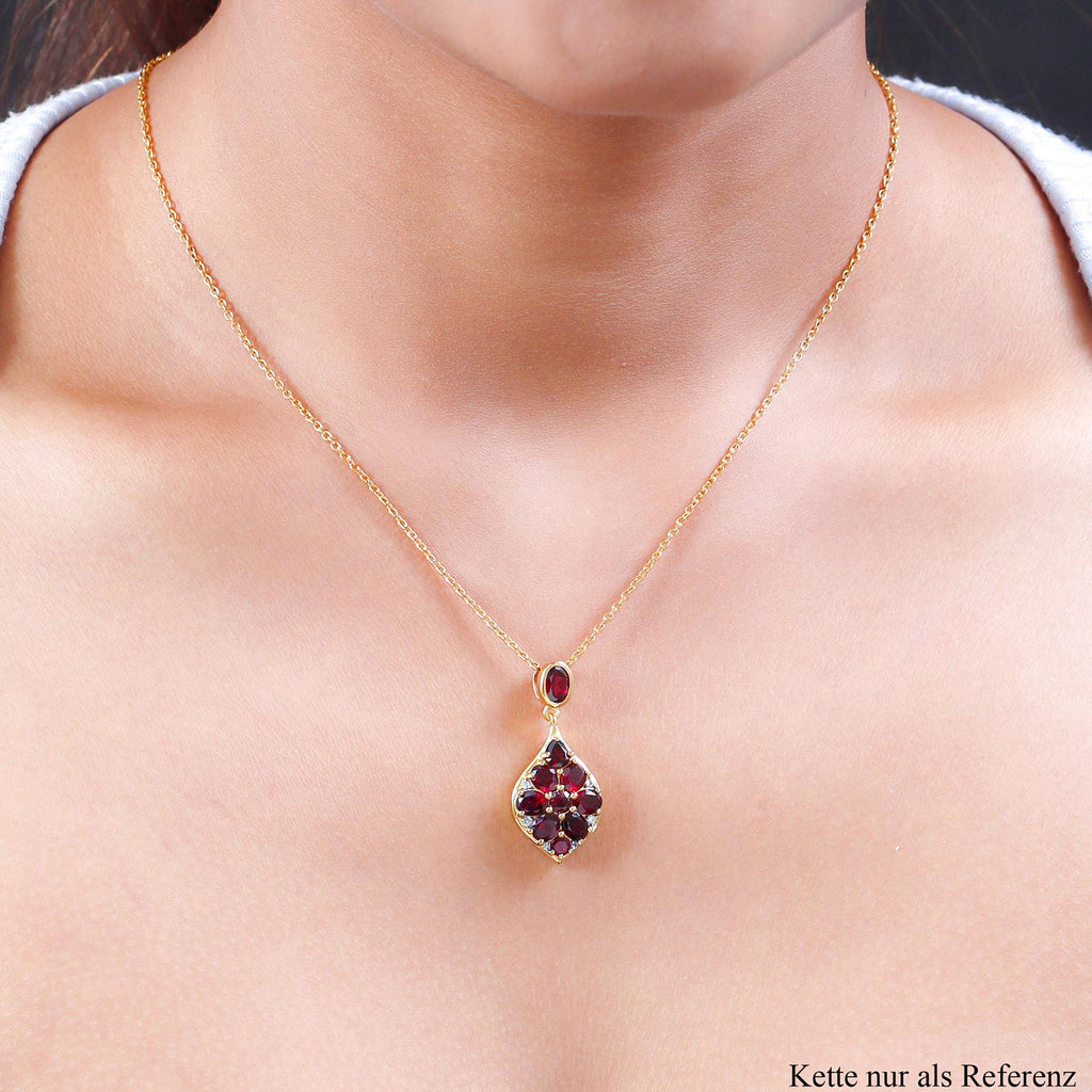 Rhodolith Granat und weißer Zirkon-Anhänger, 925 Silber vergoldet ca. 4,08 ct