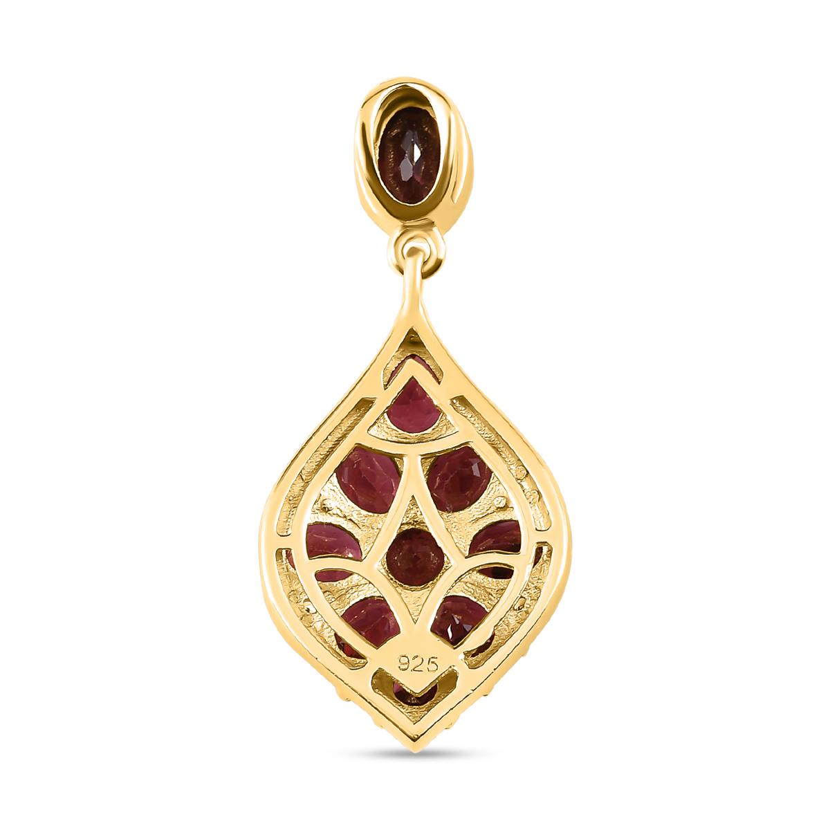 Rhodolith Granat und weißer Zirkon-Anhänger, 925 Silber vergoldet ca. 4,08 ct