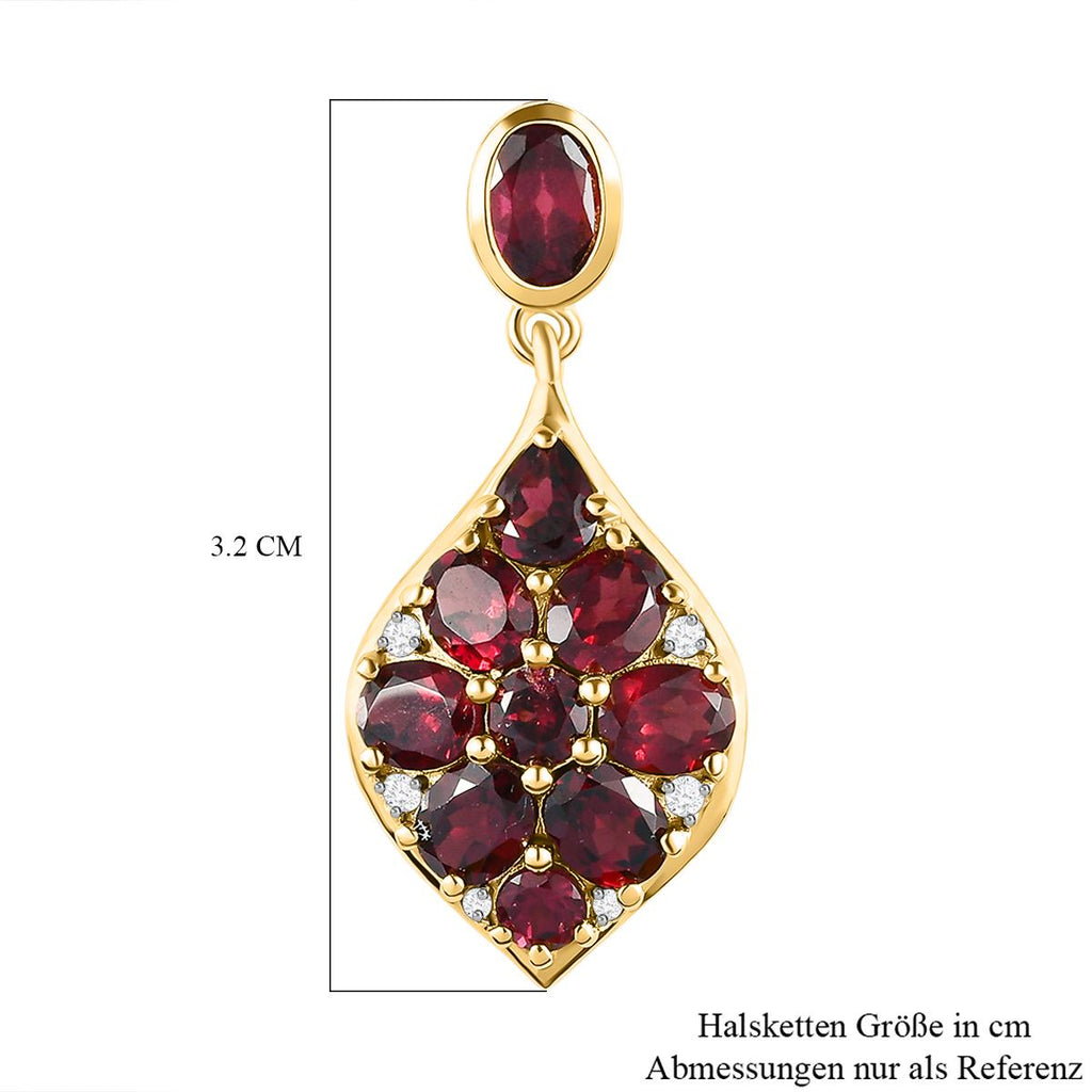 Rhodolith Granat und weißer Zirkon-Anhänger, 925 Silber vergoldet ca. 4,08 ct