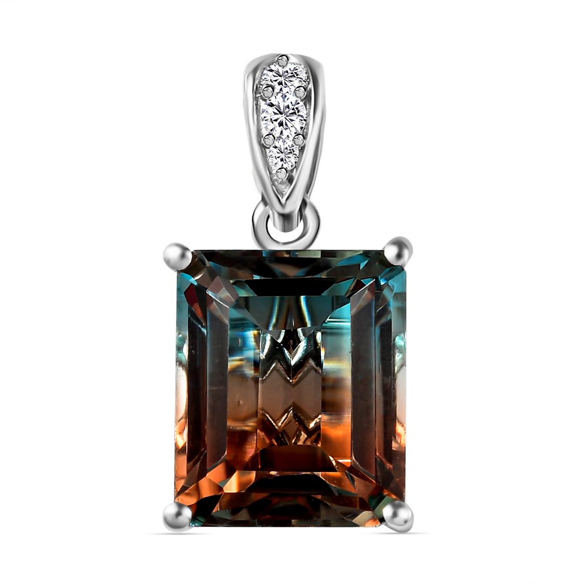 Aqua Terra Costa Quarz Triplette und weißer Zirkon Anhänger, 925 Silber platiniert ca. 7.48 ct