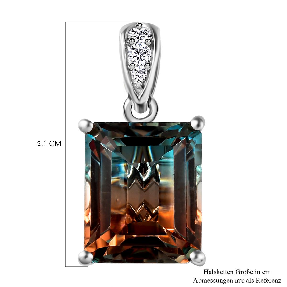Aqua Terra Costa Quarz Triplette und weißer Zirkon Anhänger, 925 Silber platiniert ca. 7.48 ct