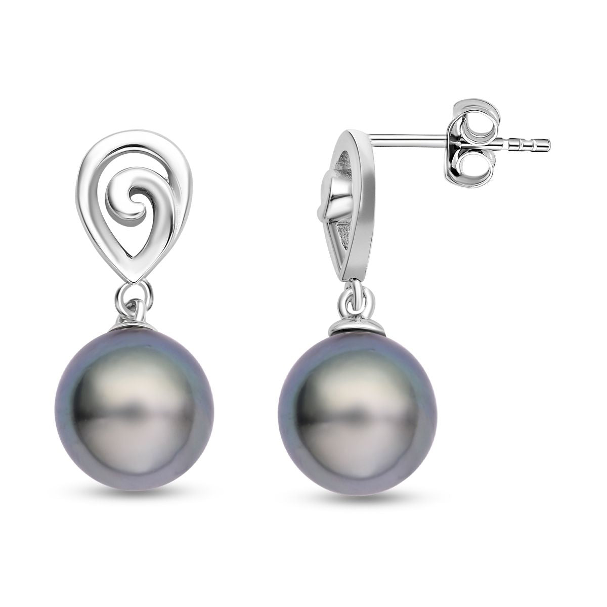 Tahiti Perlen-Ohrringe, 10-11mm, 925 Silber rhodiniert