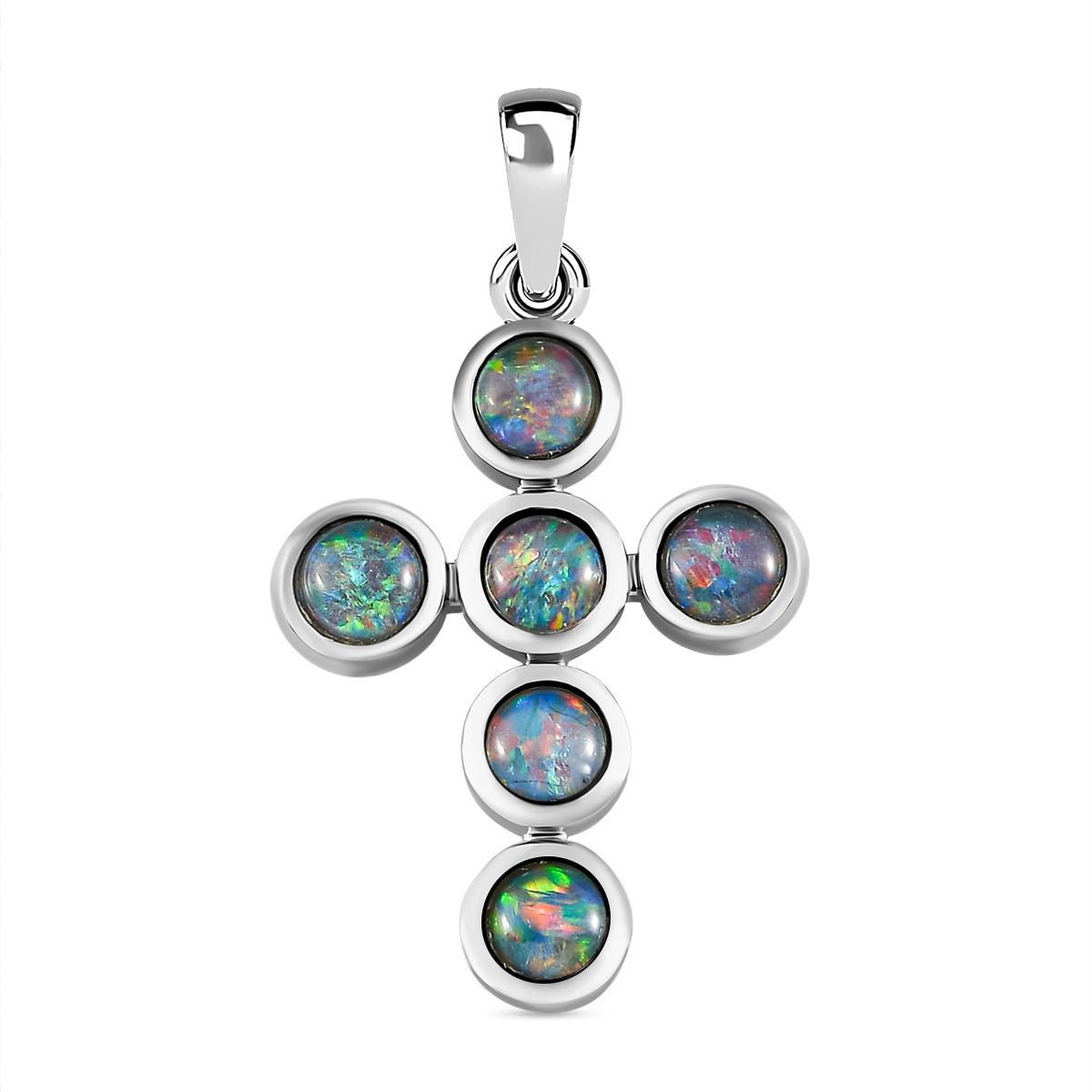 Boulder Opal Triplett Kreuz-Anhänger, 925 Silber platiniert ca. 1.40 ct