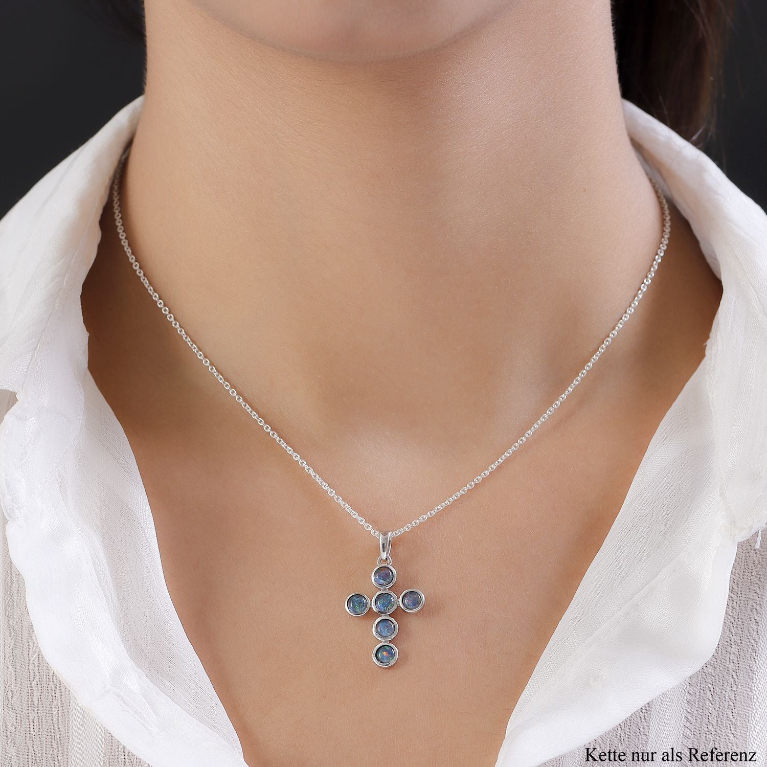 Boulder Opal Triplett Kreuz-Anhänger, 925 Silber platiniert ca. 1.40 ct